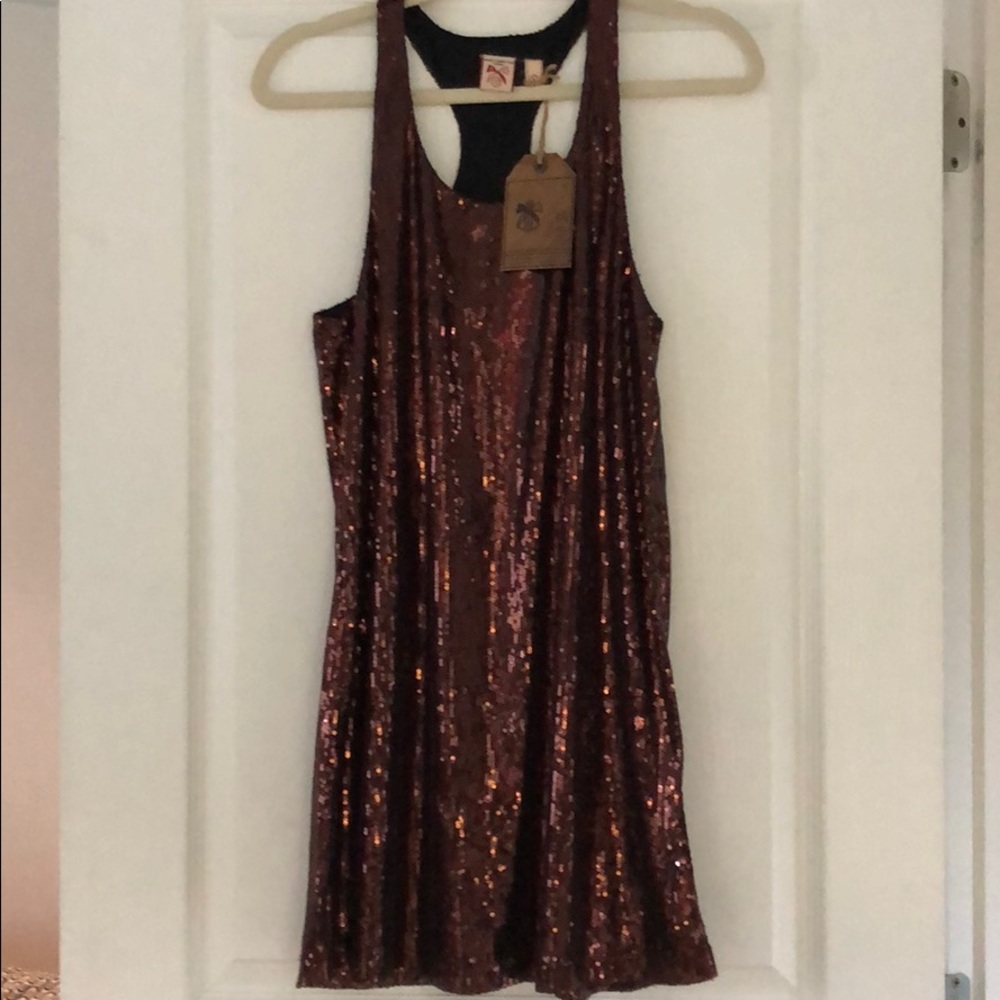 SALE💗 FRENCH CONNECTION RUST SEQUINED MINI DRESS - Picture 3 of 8
